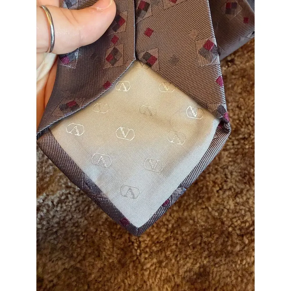 Vintage Valentino Cravatte Men’s Silk Necktie Blue Geometric Print Made in Italy
